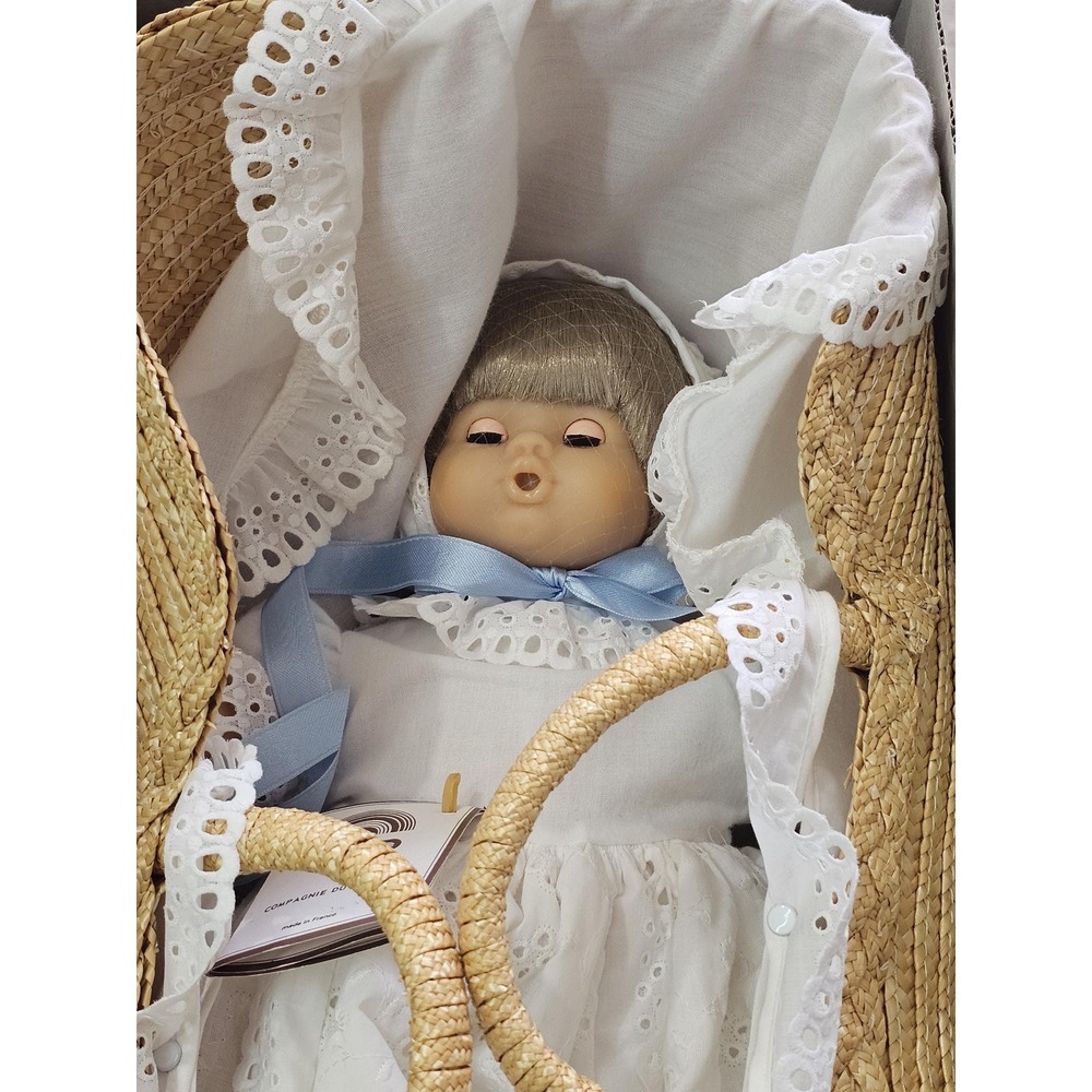 Vintage Compagnie Du Jouet CR 13" Sleepy Eye Baby Doll Wicker Basket Vinyl Plush